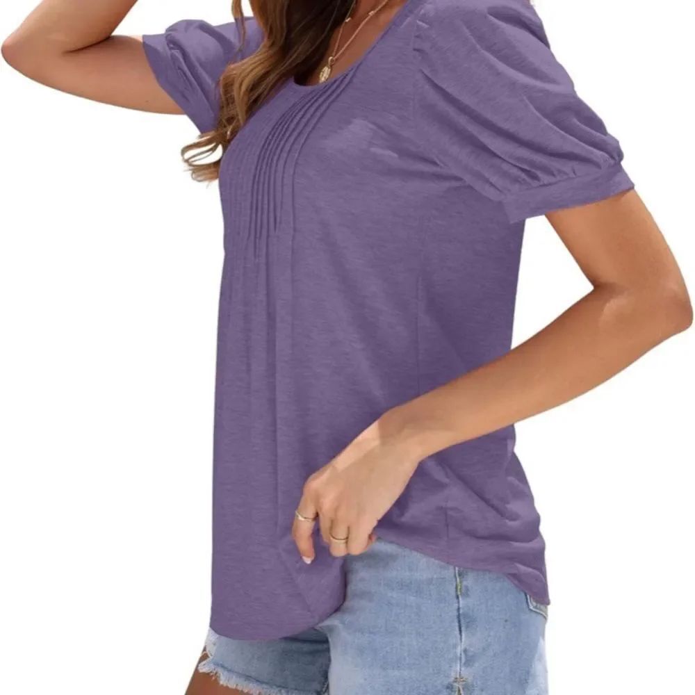 Purple Puff Sleeve Ribbed Blouse - Picture 7 of 9